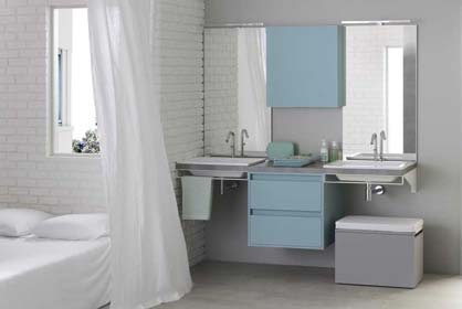 salle bain laque bleu et gris - Sanijura